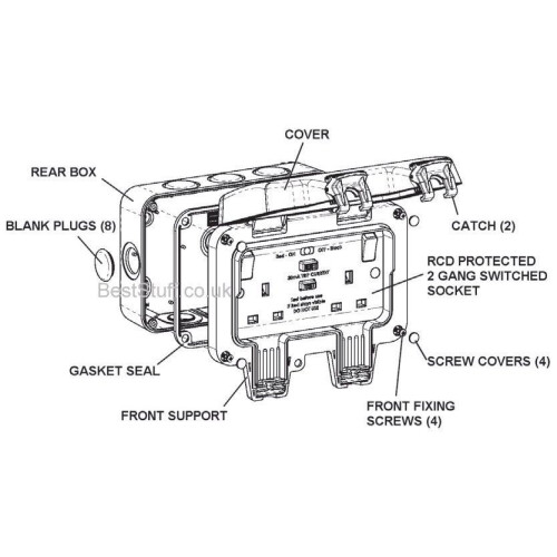 British General WP22RCD 13A 2-gang Storm resistente alle intemperie prese RCD da esterno ... 2
