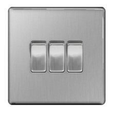 British General Decorative Screwless FBS43 Stainless Steel Light Switch 3 Gang, 2 Way
