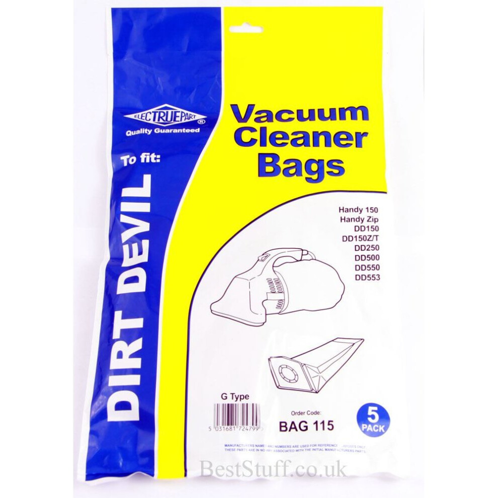 Electruepart BAG 115 pack of 5 Bags for Dirt Devil Vacuum Cleaners