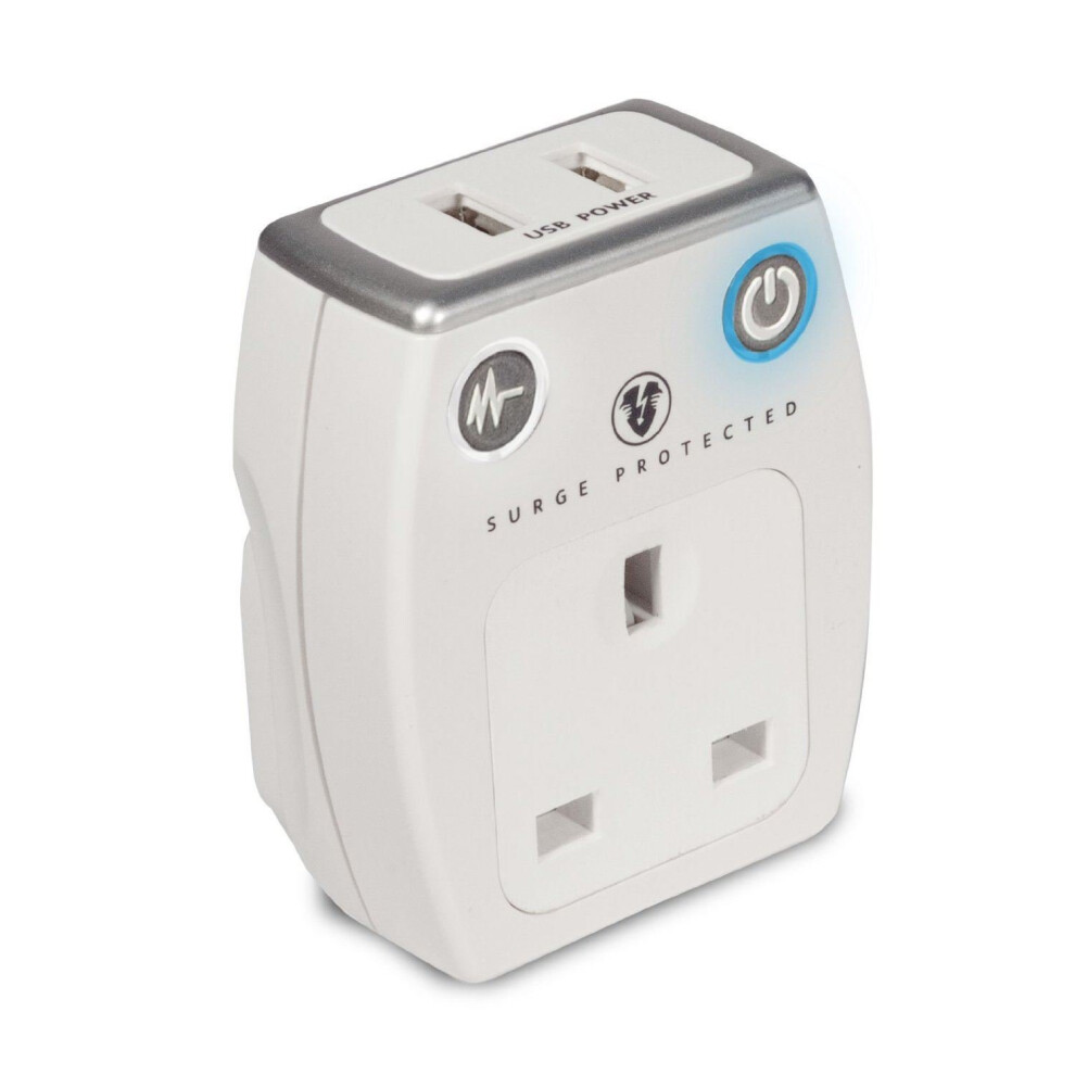 Masterplug Surge Protected Plug Through Twin Usb Charger Max 2.1A White 5015056539003