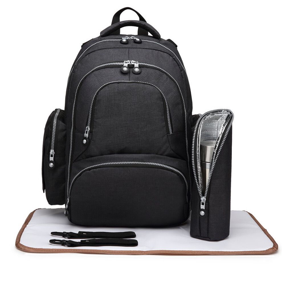 (Black) 3pc KONO Nappy Change Backpack | Baby Change Backpack Set
