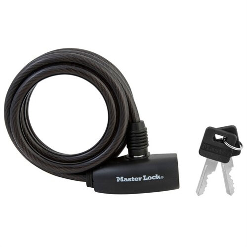 VidaXL Master Lock Street Quantum 180cm x 8mm Key Self Coiling Cable Black Bicycle Lock
