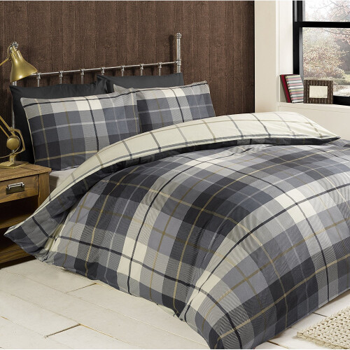 (King) Blue “Lomond” Check 100% Brushed Cotton, Duvet Set