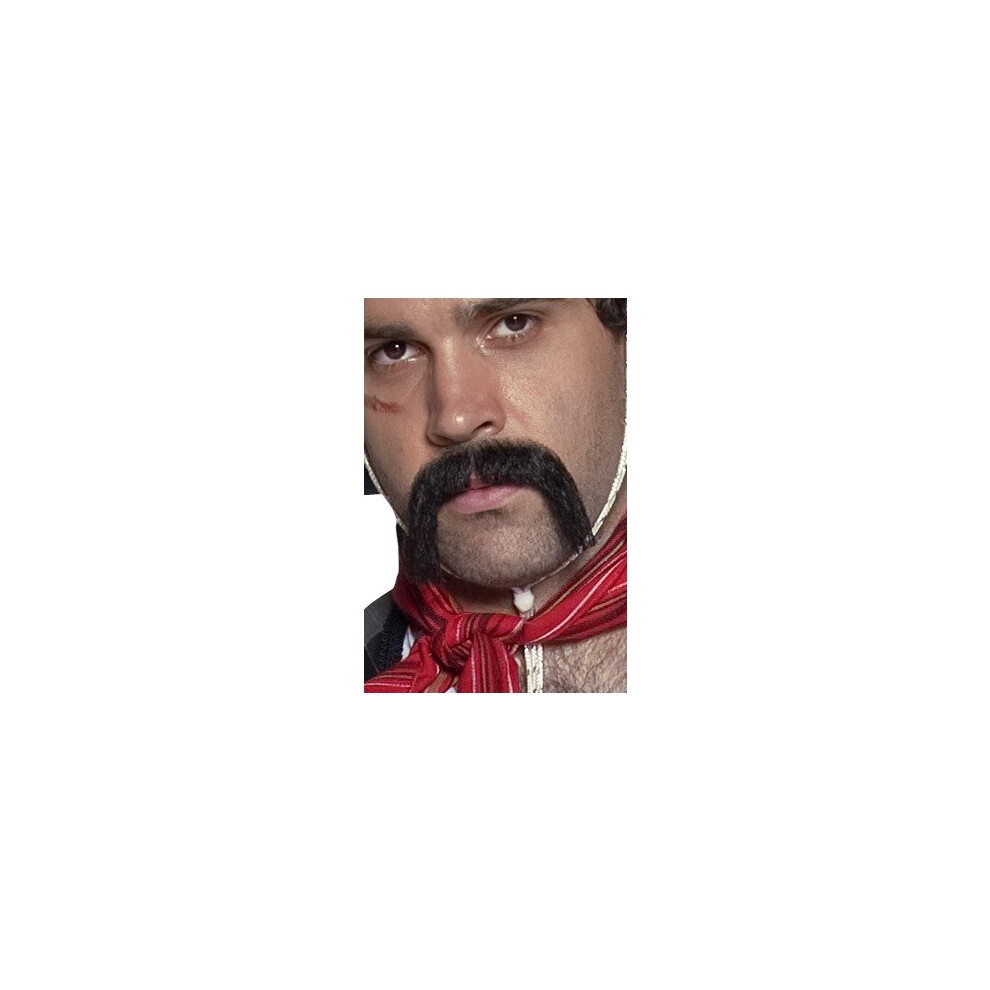 Smiffy's Western Mexican Handlebar Moustache - Moustache Mexican Authentic Western Fancy Dress Handlebar Beard Mens Costume Accessory Black