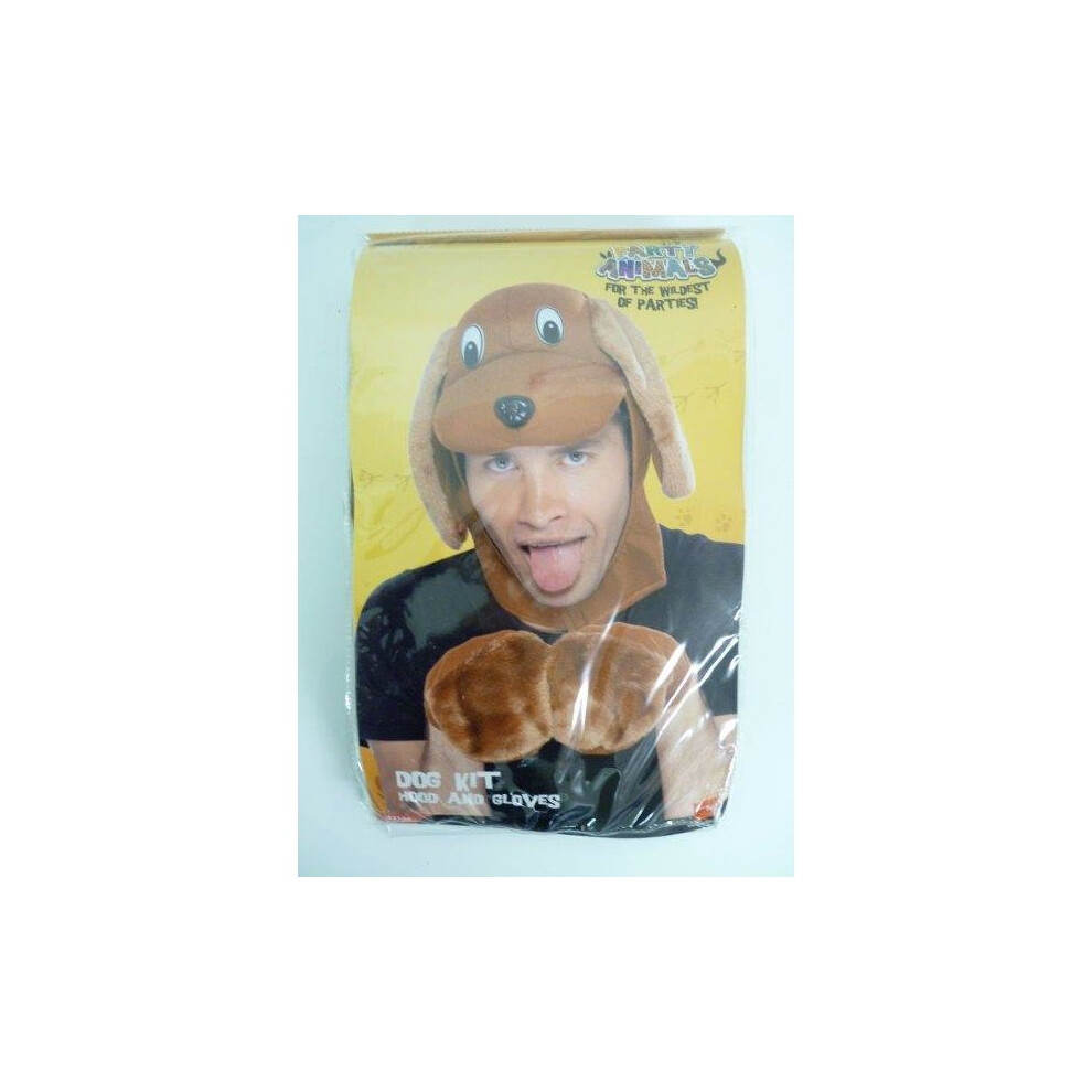 Brown Dog Hood With Ears & Gloves -  kit dog fancy dress costume accessory animal adult mens brown instant smiffys hood gloves