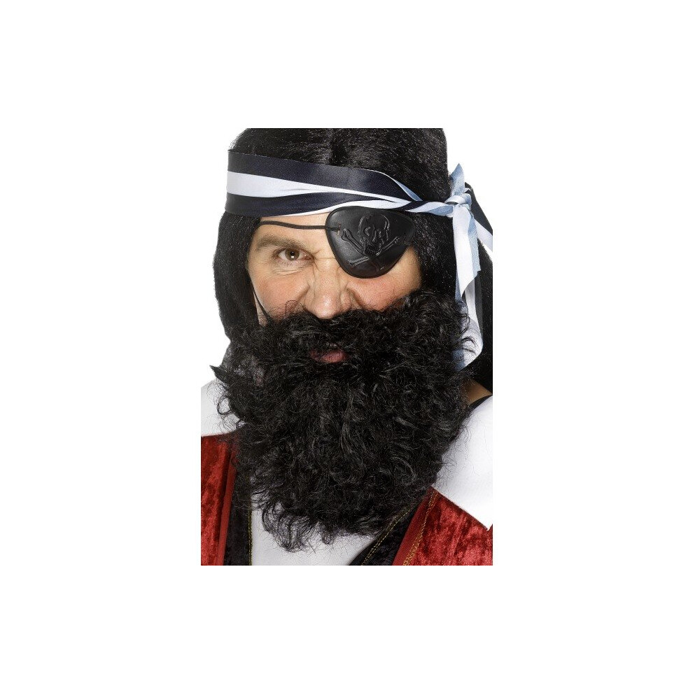 Smiffy's Nylon Deluxe Pirate Beard - Beard Pirate Fancy Dress Costume Mens Deluxe Black