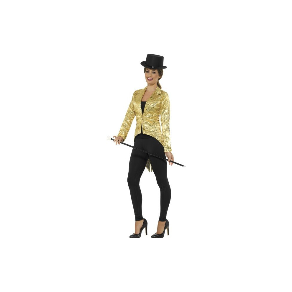 Smiffy's 21229S Sequin Tailcoat Ladies Jacket (Small) - Sequin Tailcoat Ladies Fancy Dress Cabaret Costume Jacket Carnival Circus Adults Gold