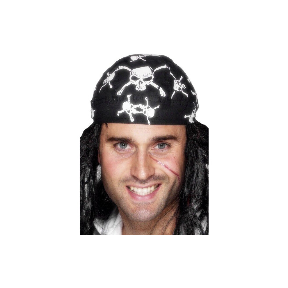 Smiffy's Pirate Bandana Skull & Crossbones Design - Black - Pirate Skull Bandana Fancy Dress Accessory Crossbones Design