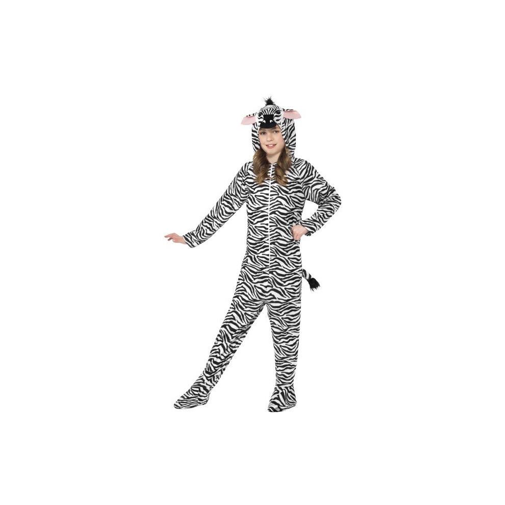 Smiffy's Children's Unisex All In One Zebra Costume, Jumpsuit With Hood, Party - Costume Fancy Dress Zebra Party Jumpsuit Book Week Not,Specified