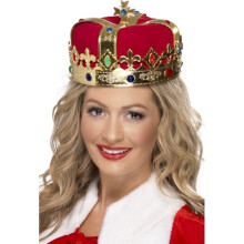 Smiffy's Queens Crown Gold Pvc Jewels - Red Fabric - crown queens smiffys red jewels gold pvc fabric fancy dress accessory