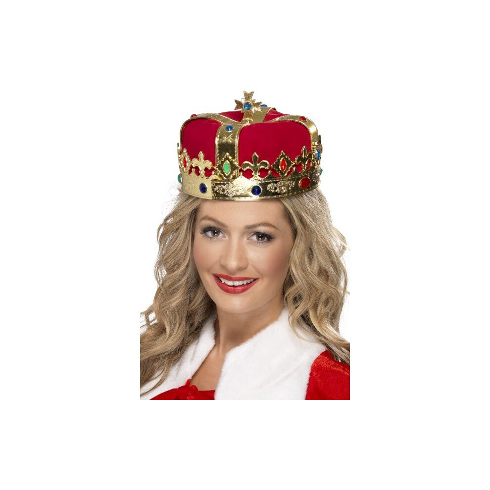 Smiffy's Queens Crown Gold Pvc Jewels - Red Fabric -  crown queens smiffys red jewels gold pvc fabric fancy dress accessory