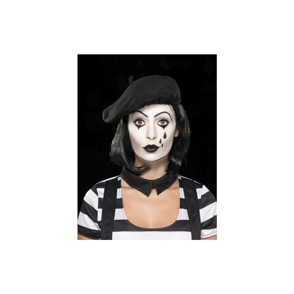 Smiffy's Women's Lady Mime Artist Costume, Dress, Collar, Beret, Gloves, Tights - Mime Artist Fancy Dress Ladies French Costume Circus New Adults