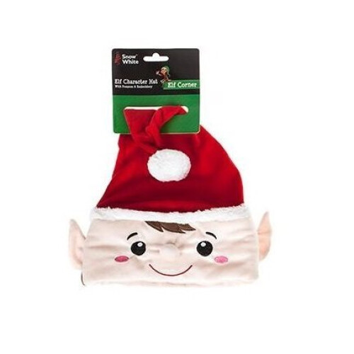 Luxury Christmas Hat - Red Elf Character Hat With Pom Pom & Embroidery - One -  christmas novelty elves behaving badly elf santa hat assorted colours