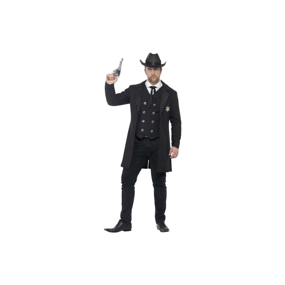 Smiffy's Men's Sheriff Costume, Jacket, Mock Shirt, Waistcoat, Neck Tie And - Costume Sheriff Fancy Dress Mens Western Wild Plus Size Outfit Curves