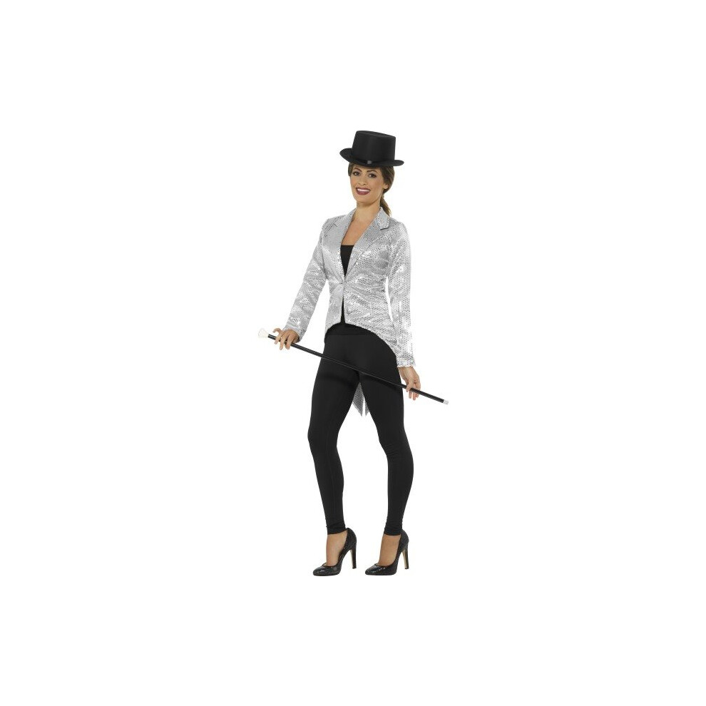 Smiffy's 21153M Sequin Tailcoat Ladies Jacket (Medium) - Sequin Tailcoat Ladies Fancy Dress Cabaret Carnival Circus Costume Jacket Adults Womens Silver