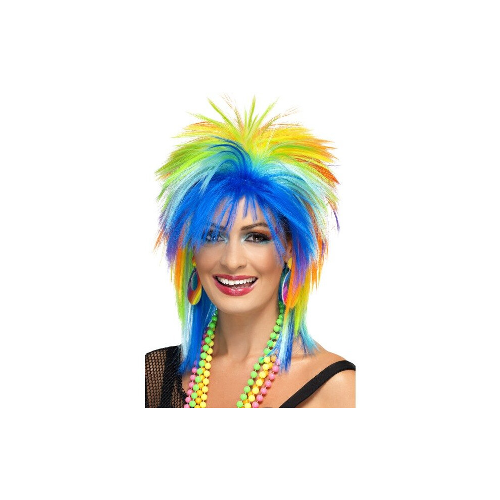 Smiffy's 80's Rainbow Punk Wig - Multi-colour -  wig punk rainbow 80s multicoloured fancy dress smiffys costume womens 1980s