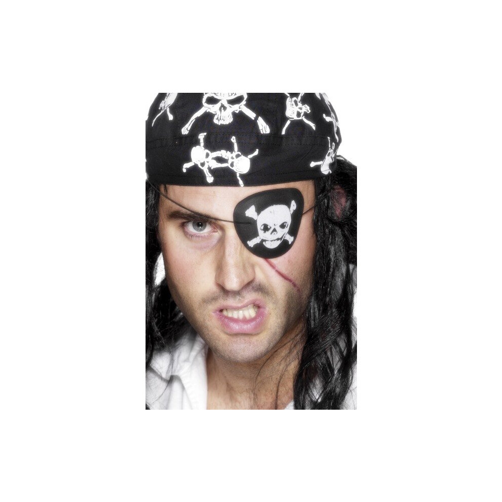 Smiffy's Pirate Eyepatch With Skull & Crossbones - Black White - Pirate Eyepatch Fancy Dress Skull Pirates Party Black Accessory Costume White,Black