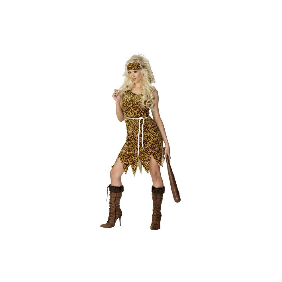 Smiffy's Adult Women's Cavewoman Costume, Dress, Headband And Belt, Caveman, Brown