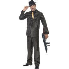 Smiffy's Adult Men's Gold Pinstripe Gangster Costume, Jacket, Trousers, Shirt