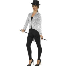 Smiffy's 21153S Sequin Tailcoat Ladies Jacket - Silver, Small - Carnival, Cabaret & Halloween Costume