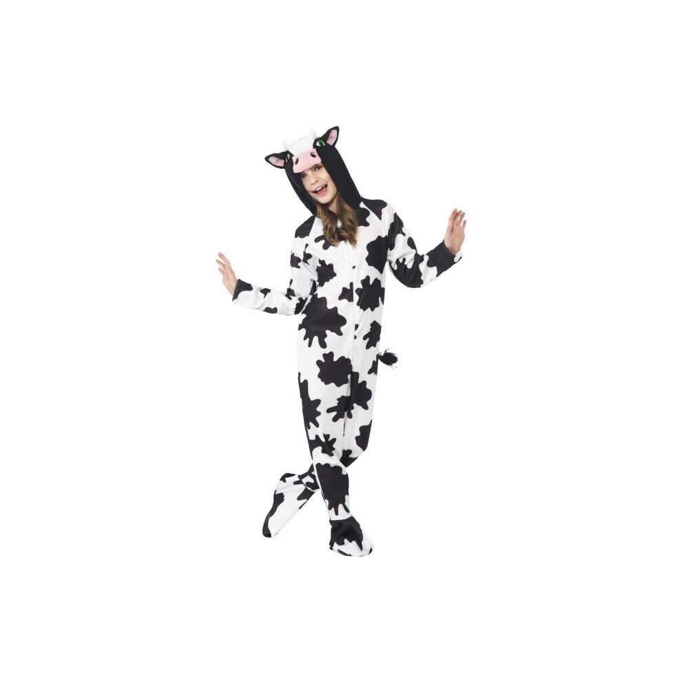 Smiffy's Children's Unisex All In One Cow Costume, Jumpsuit With Tail And Ears, -  costume cow fancy dress boys girls animal kids book week onesie