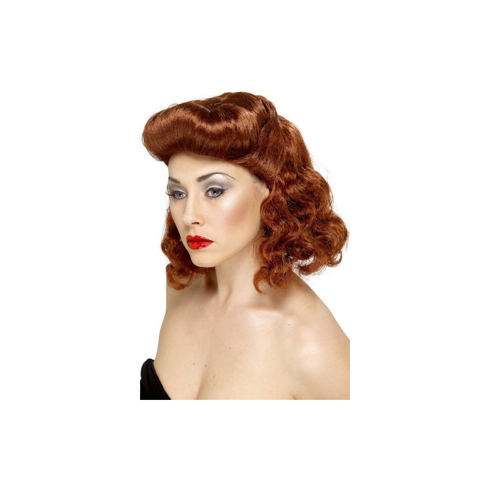 Smiffy's Women's Pin Up Wig Auburn With Loose Curls - Up Wig Pin Auburn Fancy Dress Girl 1940S Wartime Ladies Curls Ww2 Red