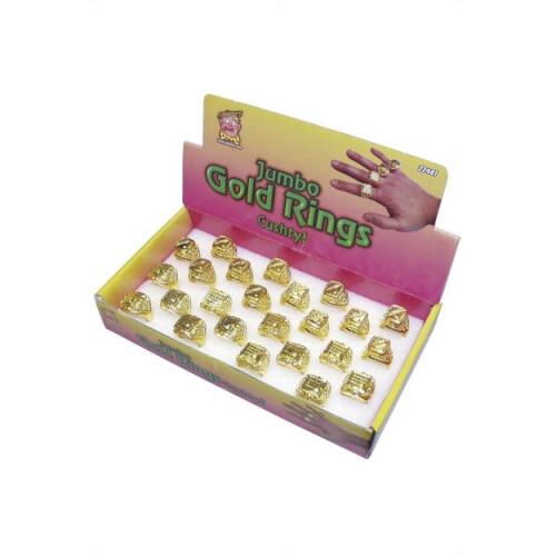 Smiffy's Jumbo Size Rings Gold -  gold jumbo ring pimp fancy dress rings bling gangster mr ali stag accessory smiffy 70s 80s 1980s 3 x coloured metal