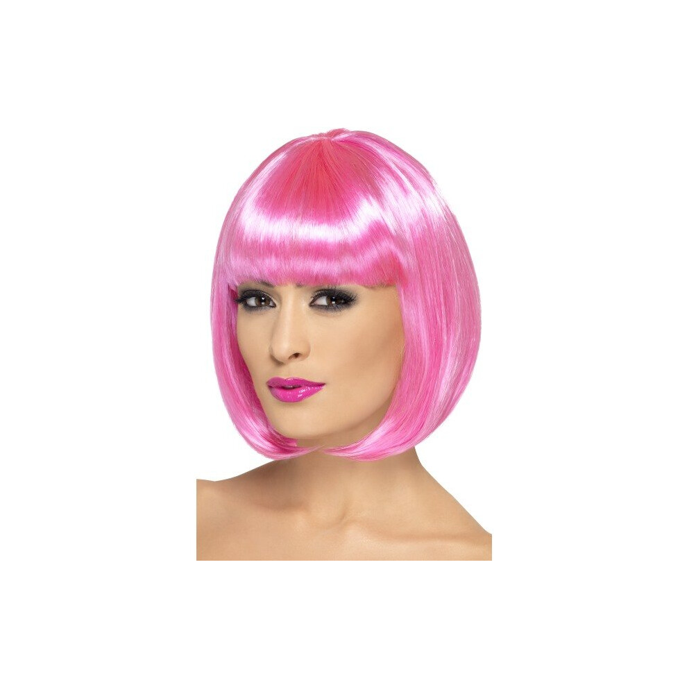 Smiffy's 12-Inch Partyrama Wig Short Bob With Fringe - Wig Partyrama Bob Short Fancy Dress 12 Fringe Pink