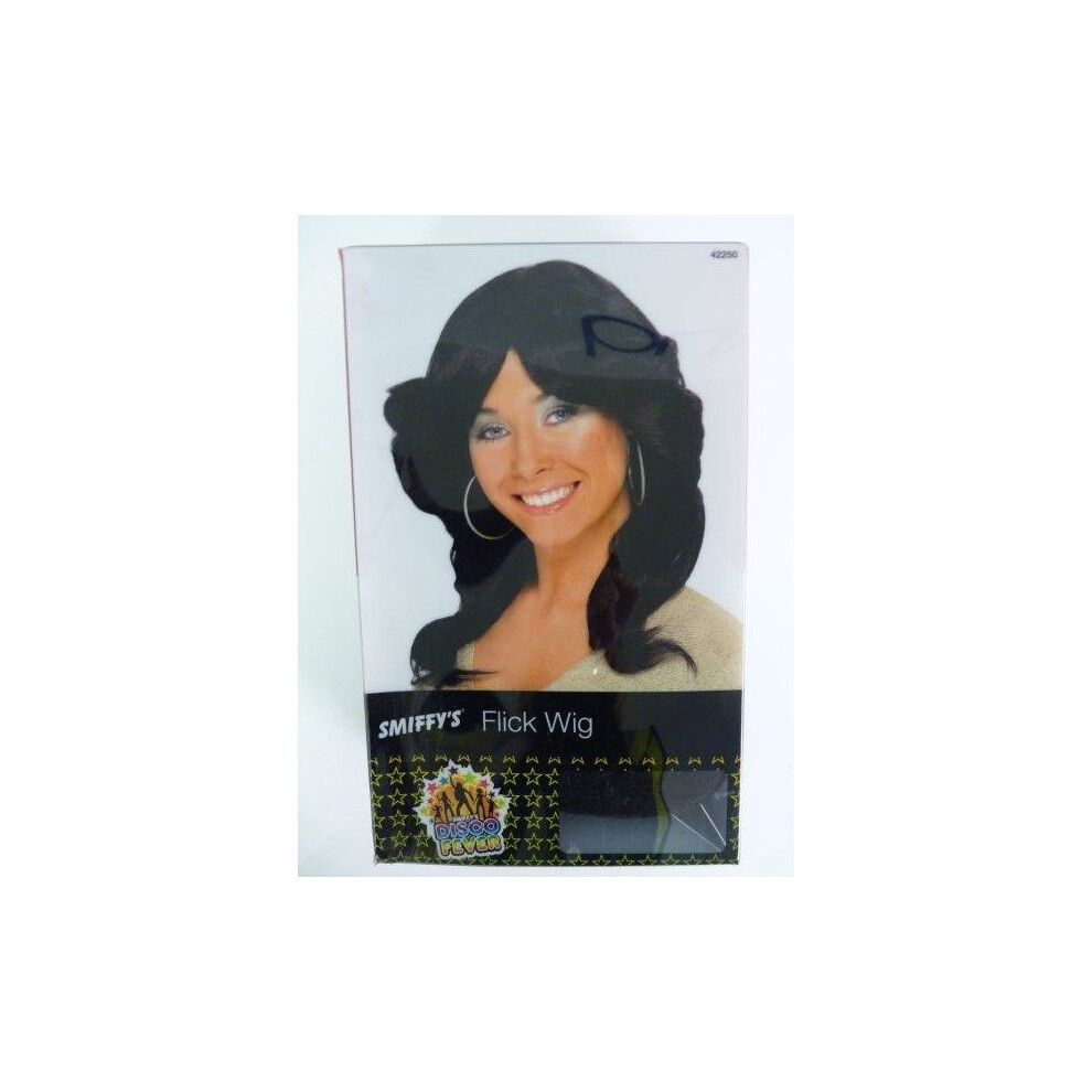 Smiffy's 1970'S Adult's Black Flick Wig - Wig Flick 70S Fancy Dress Black Ladies Farrah Accessory 1970S Disco Costume Angels Long