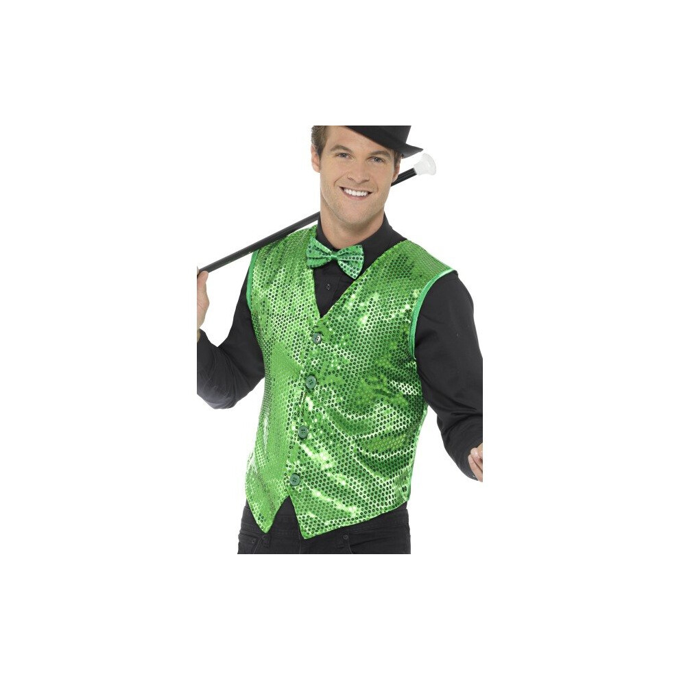 Smiffy's 43131m Sequin Waistcoat (medium) -  sequin waistcoat fancy dress cabaret costume accessory mens carnival adults new green show dancer