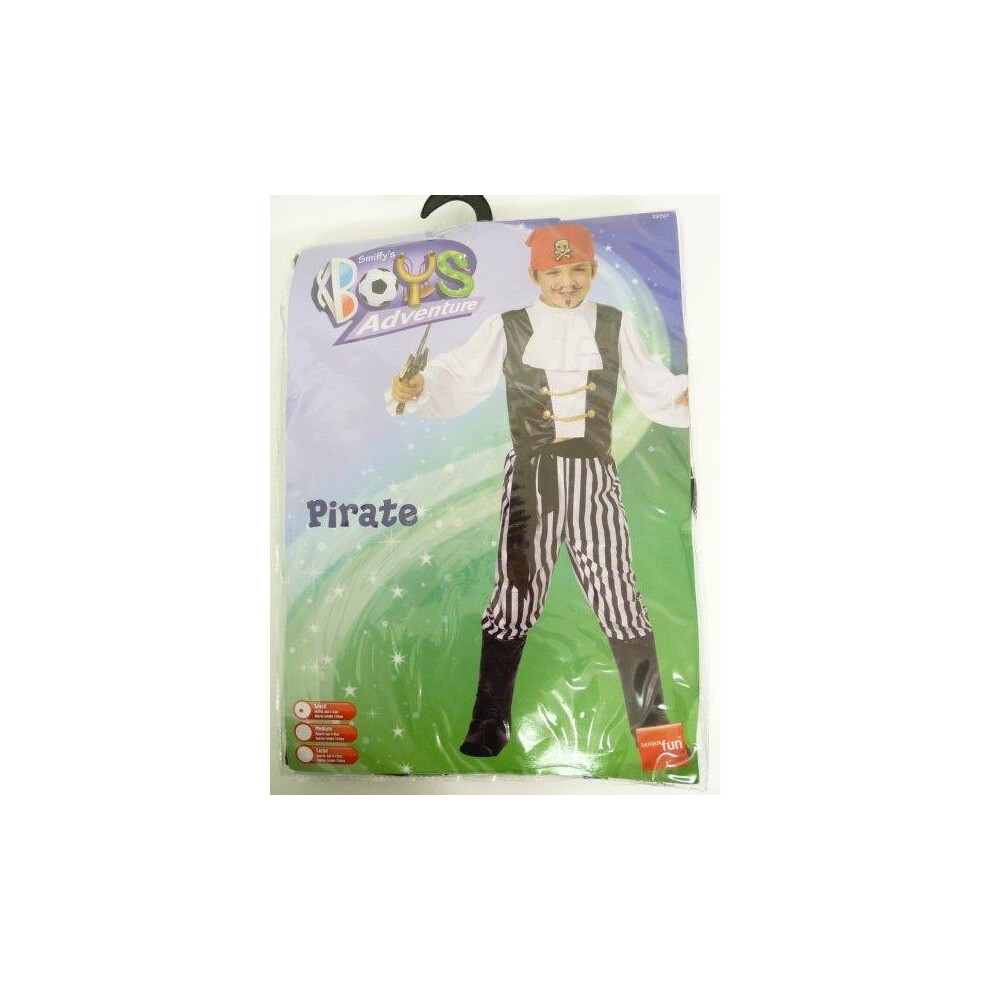 Pirate Costume, Black & White, Shirt, Trousers, Boot Covers, Headscarf, Belt -  pirate costume fancy dress boys smiffys kids outfit childrens book