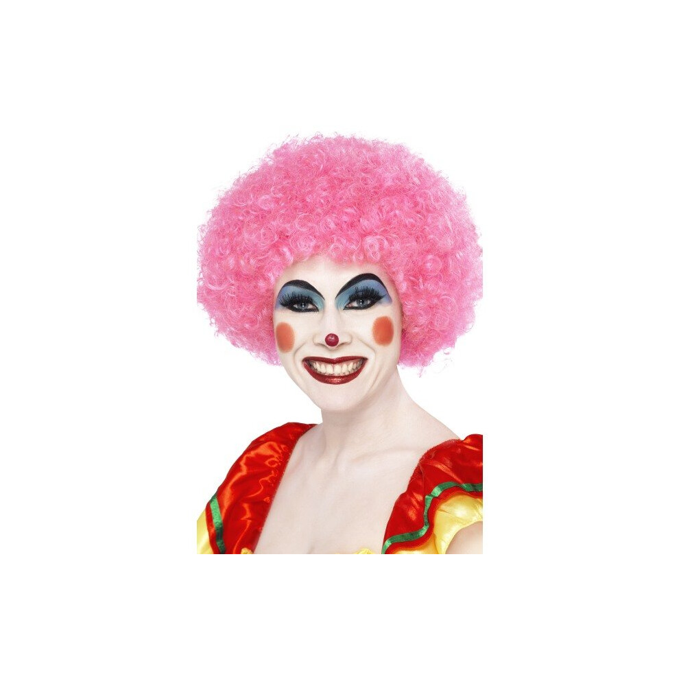 Unisex Crazy Clown Pink Afro Curly Fancy Dress Wig