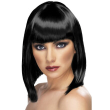 Smiffys Female Glamour Wig - Black - Glam Fancy Dress Short Ladies Bob - wig glam fancy dress short black ladies bob accessory fringe smiffys