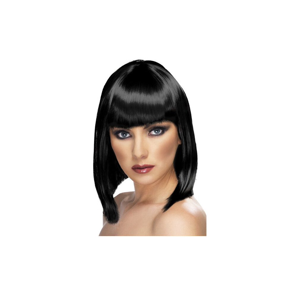 Smiffys Female Glamour Wig - Black - Glam Fancy Dress Short Ladies Bob -  wig glam fancy dress short black ladies bob accessory fringe smiffys