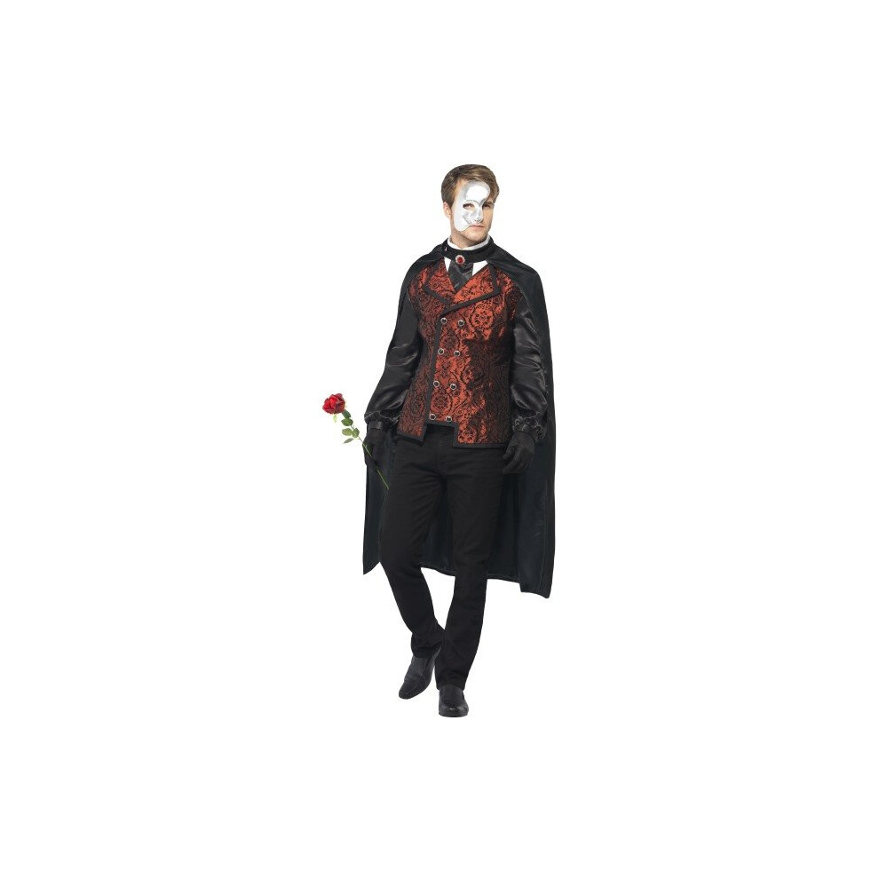 Smiffy's Adult Men's Dark Opera Masquerade Costume, Cape, Mock Shirt, Mask, -