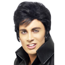 Smiffys Male Elvis Wig Black wig elvis fancy dress black mens presley licensed accessory 50s quiff official smiffys costume