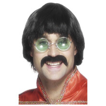Smiffys Male 70s Mersey Wig & Tash - wig mersey black tash fancy dress 70s 1970s smiffys costume beatles moustache