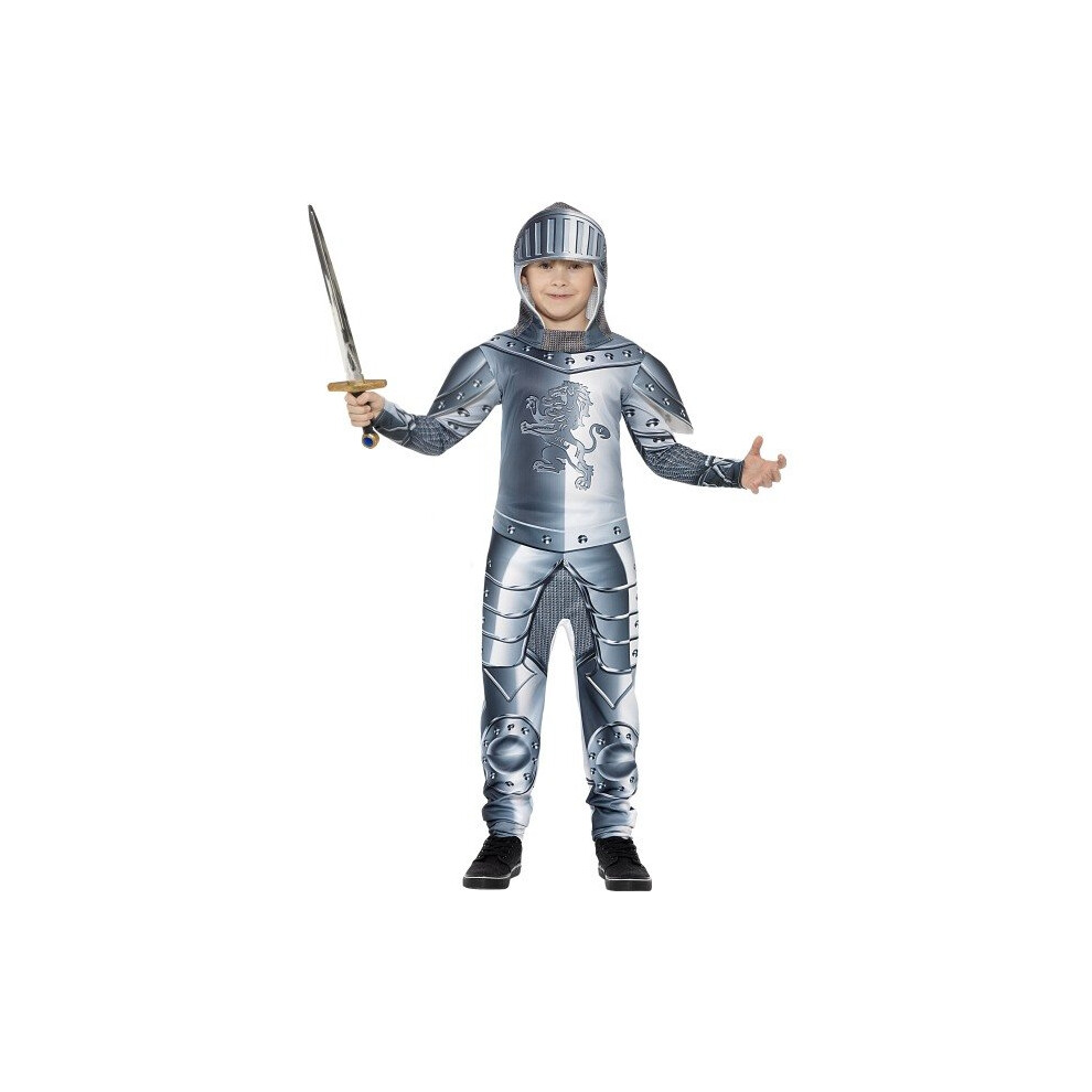 Smiffy's Children's Deluxe Armoured Knight Costume, Jumpsuit & Headpiece, Ages Grey