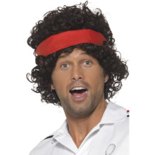 Eighties Brown Tennis Player Wig - wig tennis player headband fancy dress 80s mens costume eighties john brown smiffys