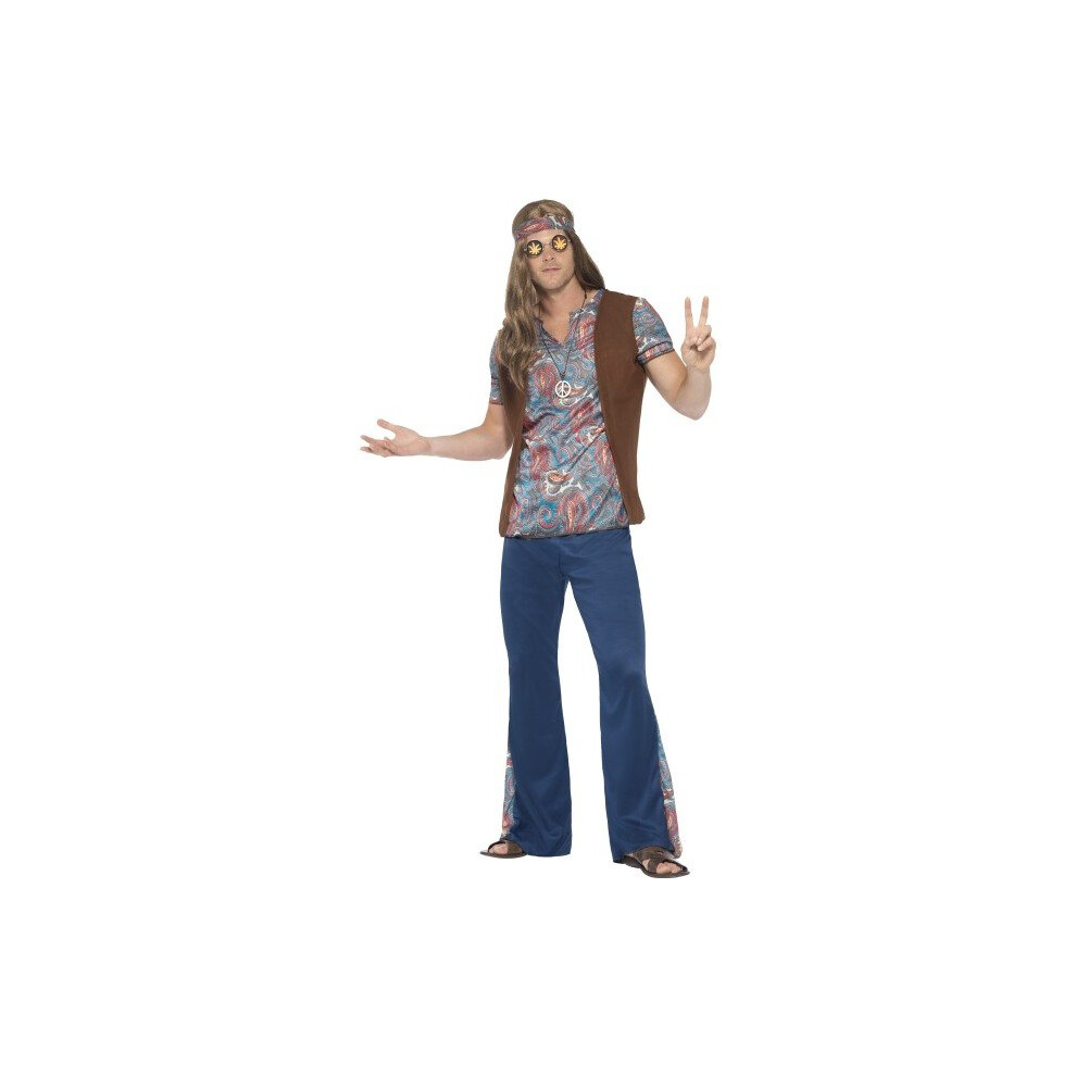 Smiffy's Men's Orion The Hippie Costume - Mens Costume Hippie Fancy Dress Hippy 1960S Outfit Orion Adults 1970S Peace Multicolor