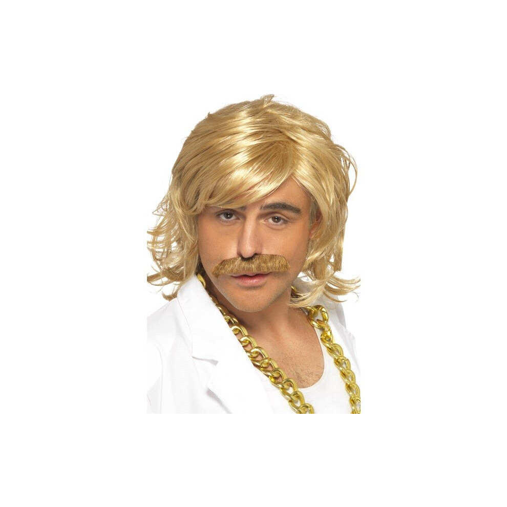 Smiffy's Blonde Men Game Show Host Kit, Wig & Tash - Wig Show Game Host Tash Fancy Dress Kit Costume Keith Lemon Celebrity Blonde Mens Set Yellow