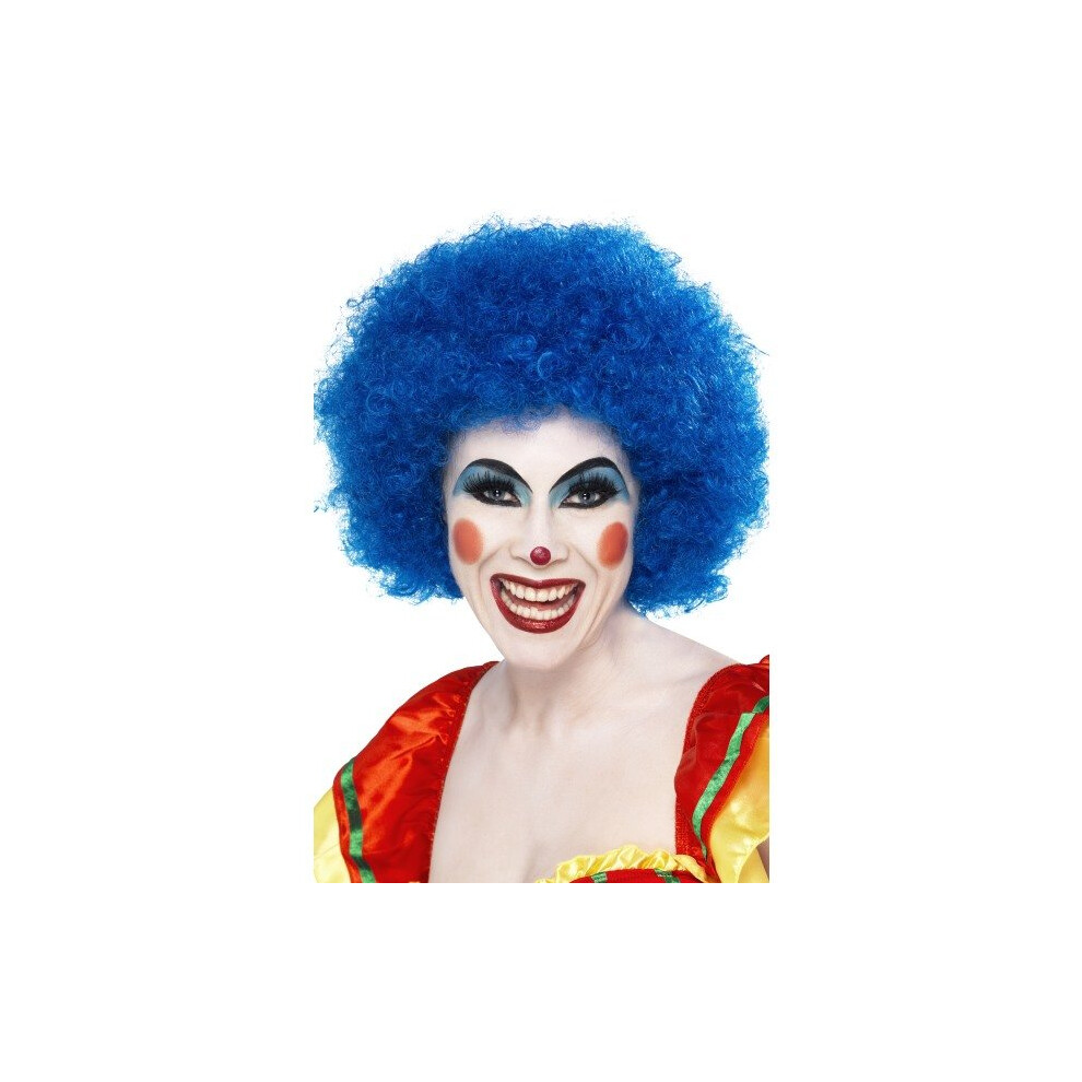Smiffy's Crazy Clown Wig - Wig Clown Afro Fancy Dress Crazy Unisex Curly 70S Party Costume Accessory Mens Ladies Blue