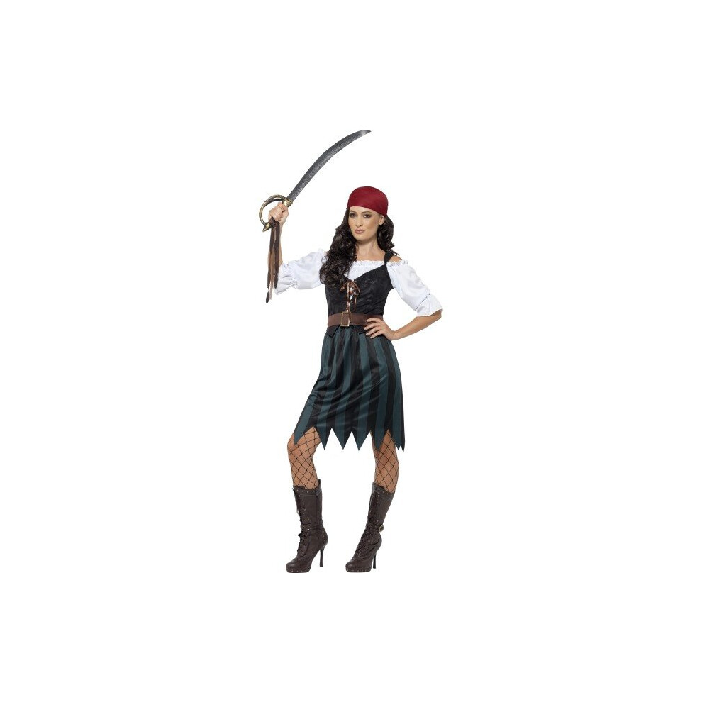 Smiffy's Women's Pirate Deckhand Costume, Shirt, Mock Waistcoat, Skirt, Belt &