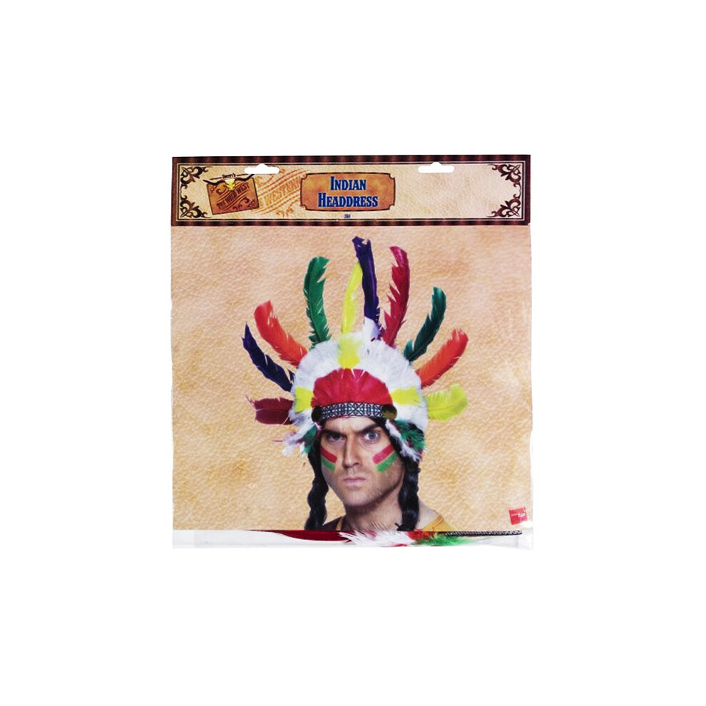 Smiffy's Unisex Native American Inspi Headdress - Indian Headdress Fancy Mens Native Costume Accessory Feather Red