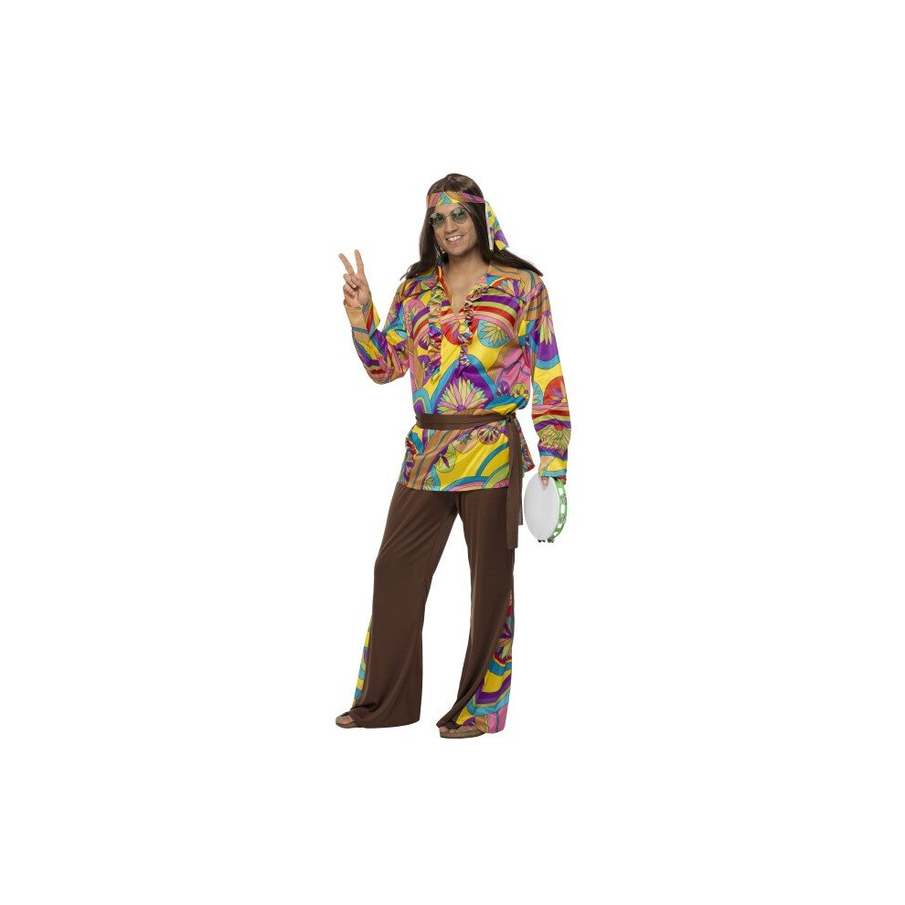 Smiffy's Adult Men's Psychedelic Hippie Man Costume, Trousers, Shirt, Headband - Hippie Costume Fancy Dress 60S Psychedelic Man Mens 1960S Hippy