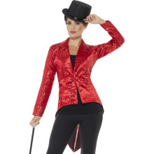 Smiffy's 46958m Rode Dames Sequin Tailcoat Jas - Sequin Tailcoat dames verkleedkleding cabaret kostuum carnaval circus volwassenen jas rood showgirl