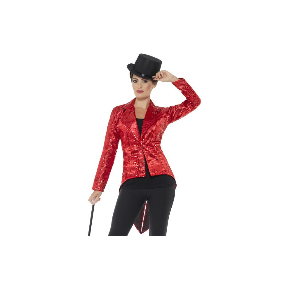 Smiffy's 46958M Ladies Sequin Tailcoat Jacket - Sequin Tailcoat Ladies Fancy Dress Cabaret Costume Carnival Circus Adults Jacket Showgirl Red