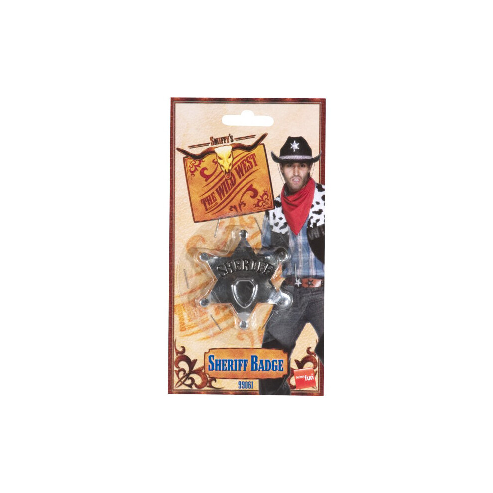 Smiffy's Unisex Sheriff Star Badge - Sheriff Badge Star Fancy Dress Wild West Cowboy Costume Metal Western Grey