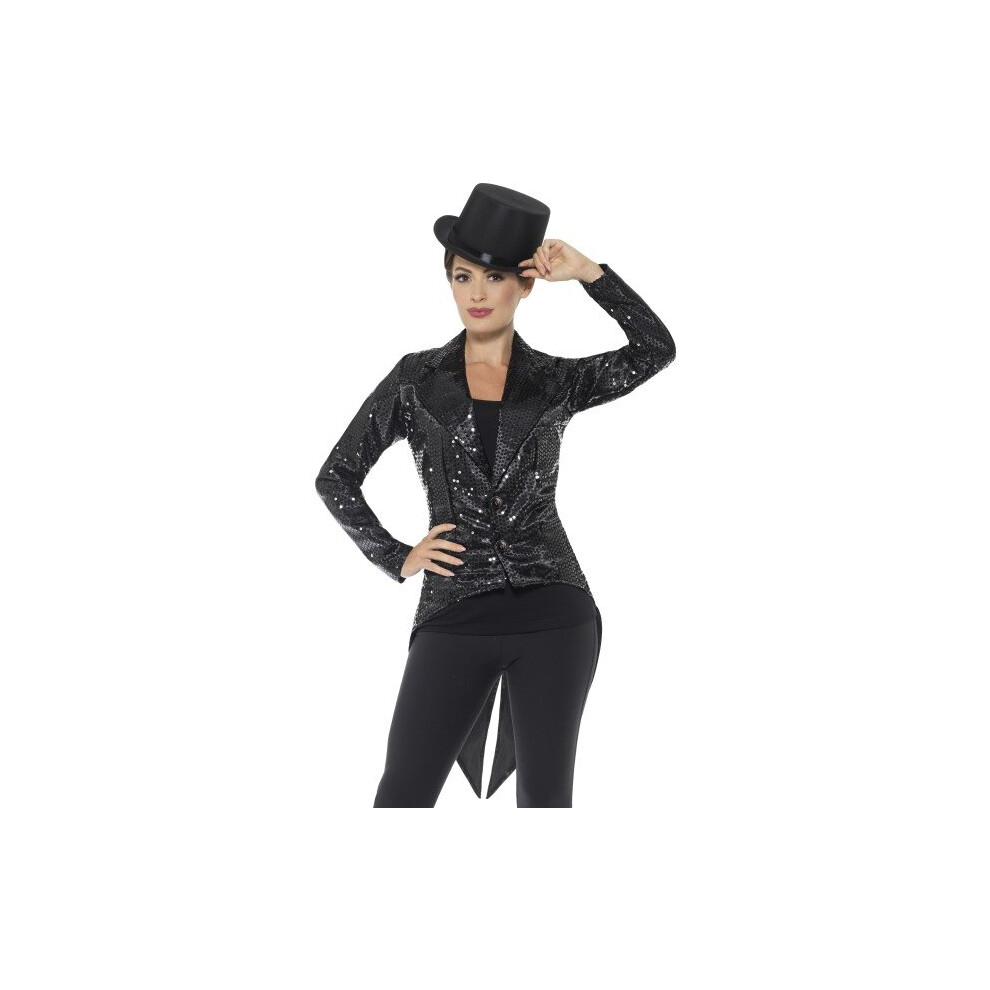 Smiffy's 46959S Sequin Tailcoat Ladies Jacket (Small) - Sequin Tailcoat Ladies Fancy Dress Cabaret Costume Showgirl Blazer Womens Carnival Black