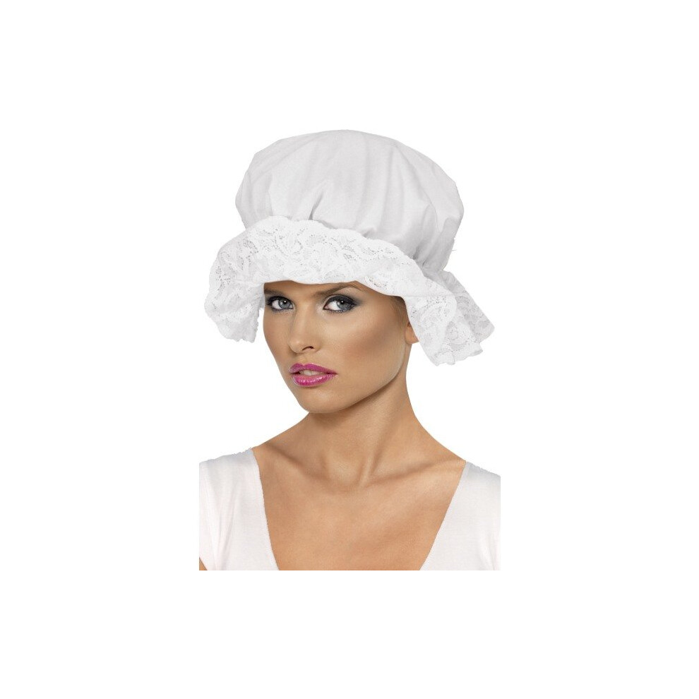 Smiffy's Cotton Mop Cap With Lace - White -  cap mop white fancy dress maid hat victorian smiffys ladies accessory